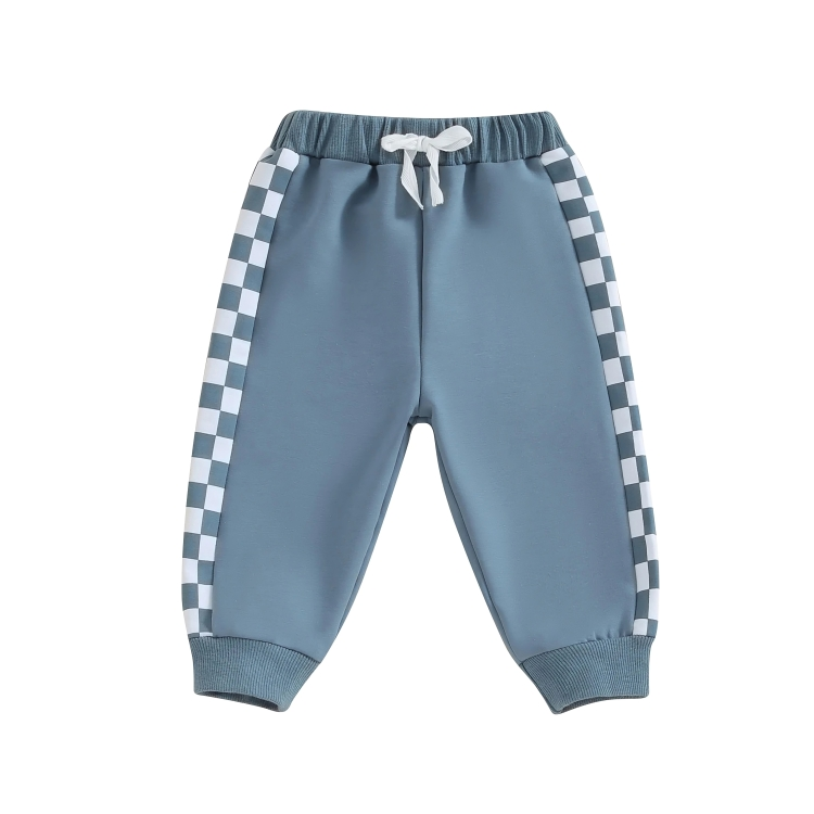 Solid Color Checkered Elastic Baby Pants