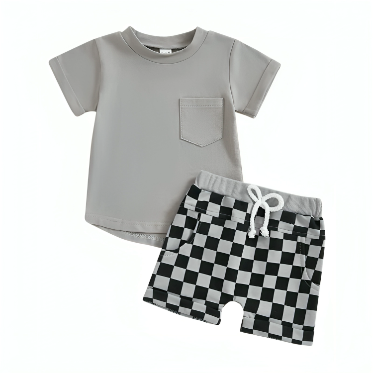 Short Sleeve Checkered Shorts Baby Set