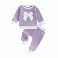 Long Sleeve Waffle Bow Baby Set