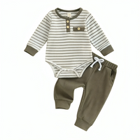 Long Sleeve Striped Waffle Baby Set