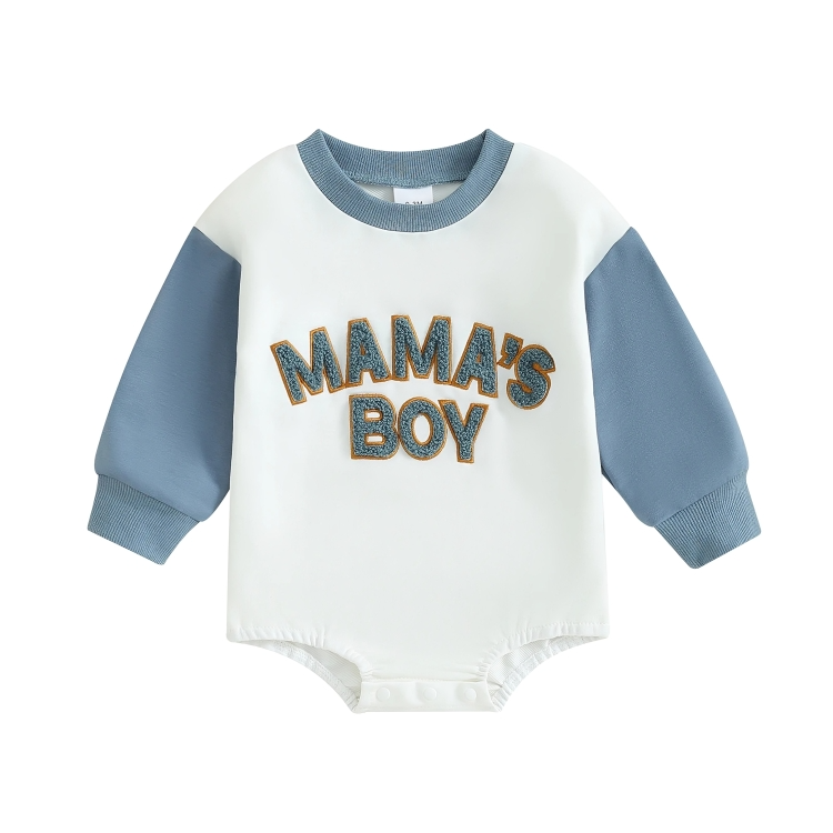 Long Sleeve "Mama's Boy" Embroidered Baby Bodysuit