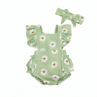 Cute Daisy Floral Sleeveless Soft Cotton Rompers